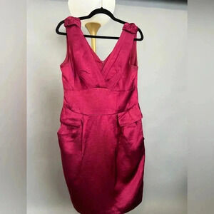 Nanette Lepore Three Graces Dress Magenta Jewel Tone Satin Sheen‎ Linen Size 10